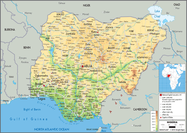 Nigeria Physical Wall Map