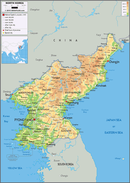 North Korea Physical Wall Map