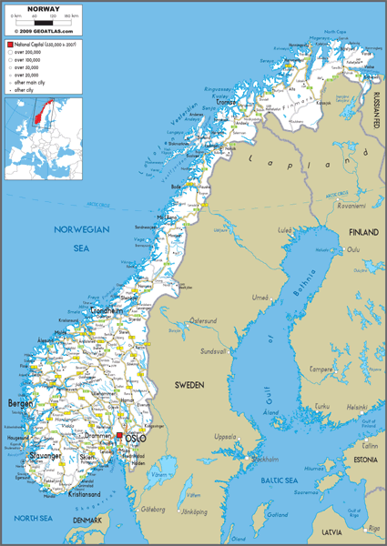 Norway Road Wall Map