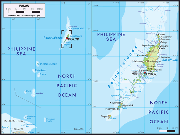 Palau Physical Wall Map