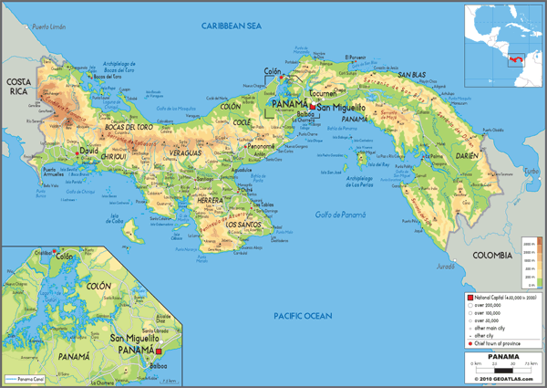 Panama Physical Wall Map