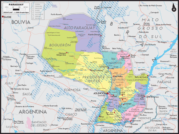 Paraguay Political Wall Map