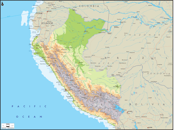Peru Physical Wall Map