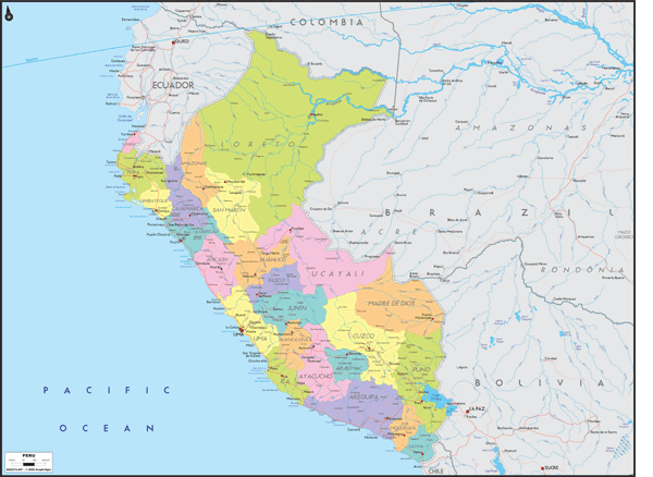 Peru Political Wall Map