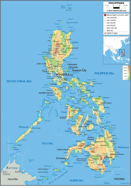 Philippines Physical Wall Map