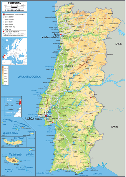 Portugal Physical Wall Map