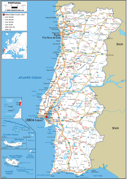 Portugal Road Wall Map