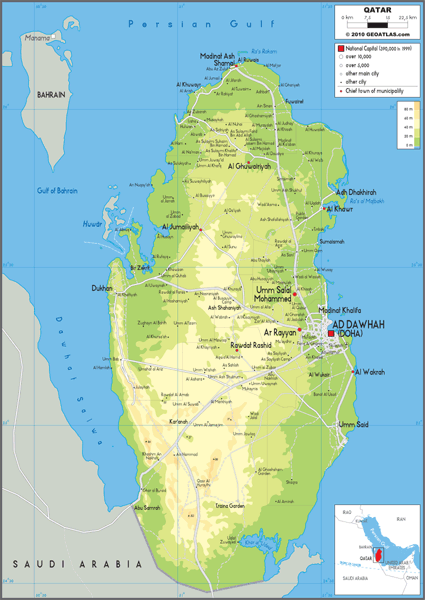 Qatar Physical Wall Map