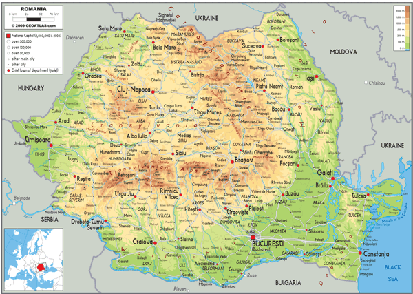 Romania Physical Wall Map