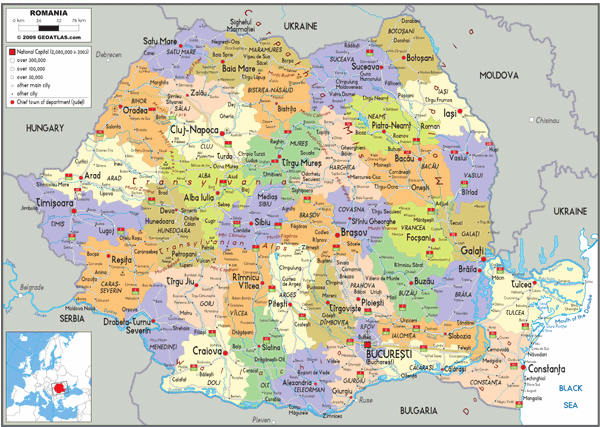 Romania Political Wall Map