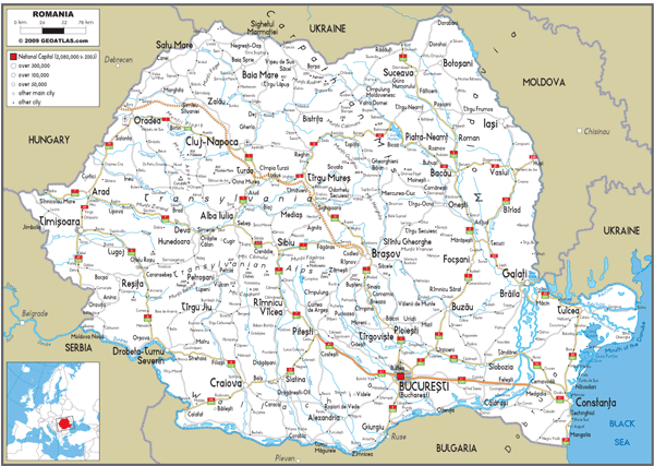 Romania Road Wall Map