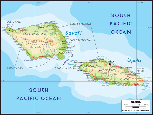 Samoa Physical Wall Map