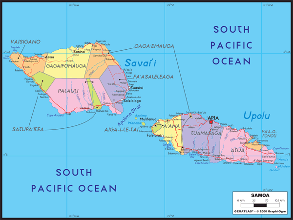 Samoa Political Wall Map