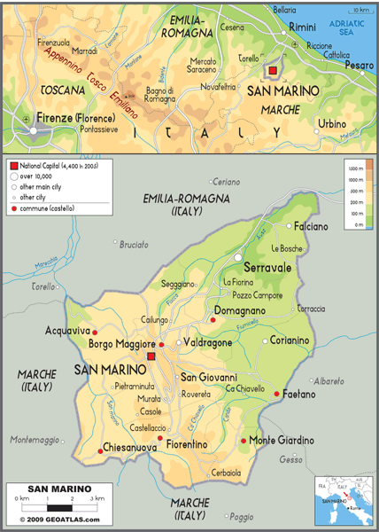 San Marino Physical Wall Map