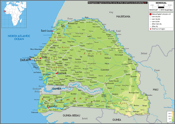 Senegal Physical Wall Map