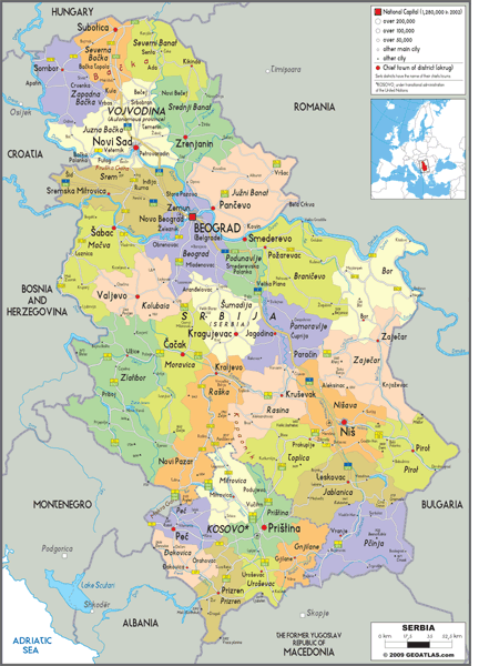 Serbia Political Wall Map