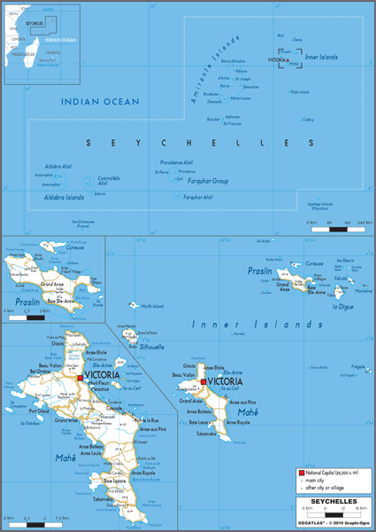 Seychelles Road Wall Map