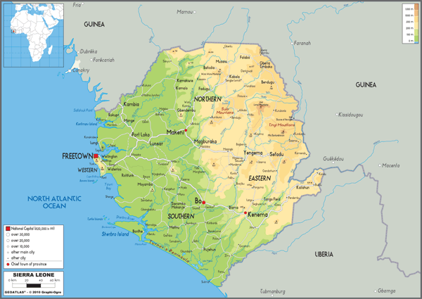 Sierra Leone Physical Wall Map