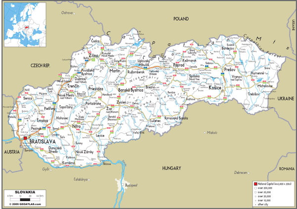 Slovakia Road Wall Map