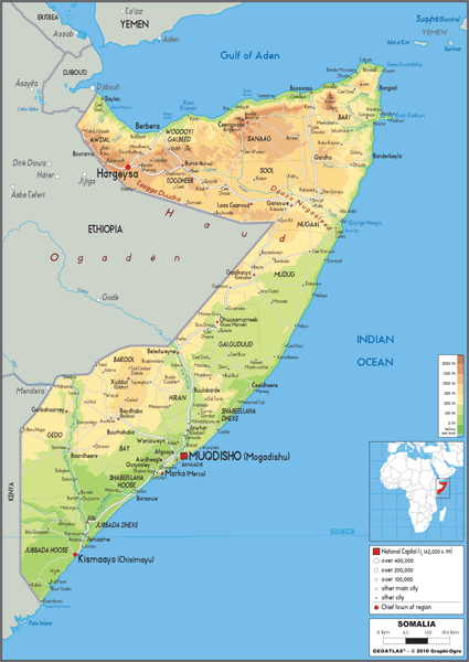 Somalia Physical Wall Map