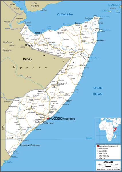 Somalia Road Wall Map