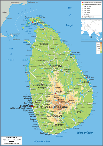 Sri Lanka Physical Wall Map