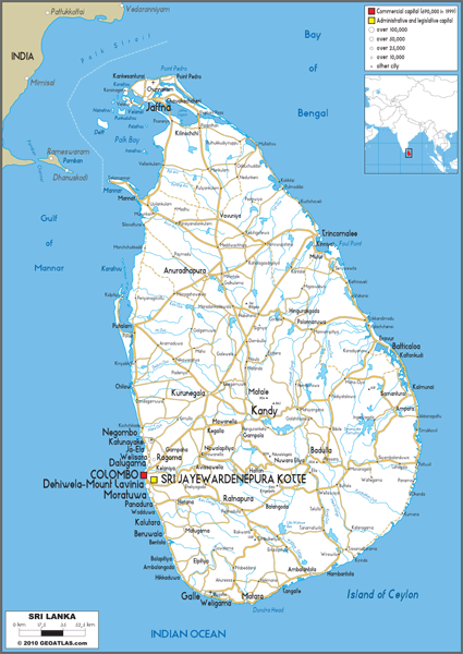 Sri Lanka Road Wall Map