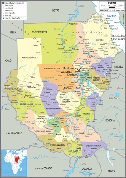 Sudan Political Wall Map