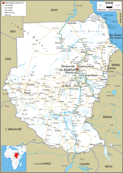 Sudan Road Wall Map