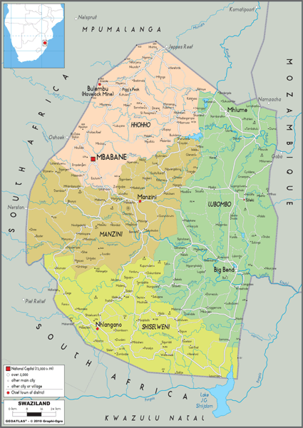 Swaziland Political Wall Map