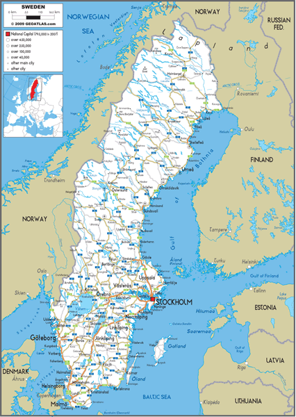 Sweden Road Wall Map