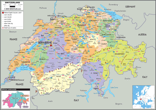 Switzerland Political Wall Map