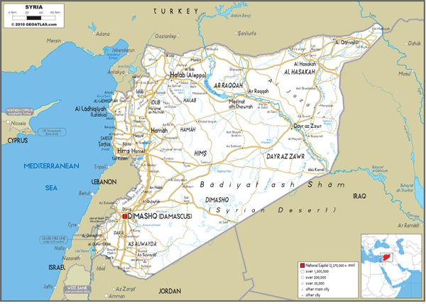 Syria Road Wall Map