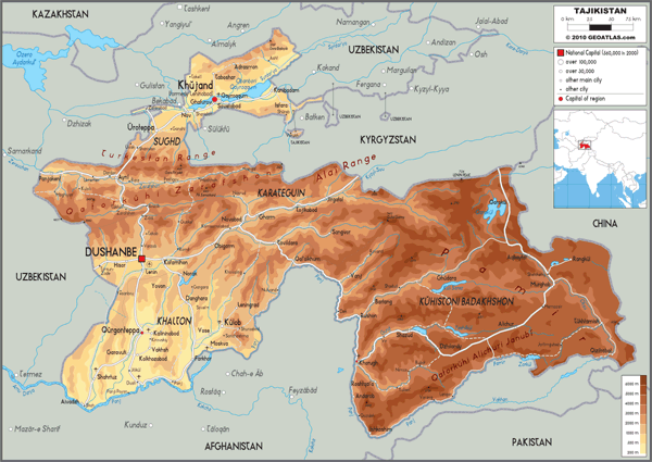 Tajikistan Physical Wall Map