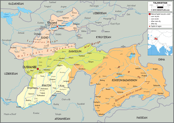 Tajikistan Political Wall Map