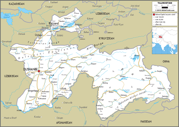 Tajikistan Road Wall Map