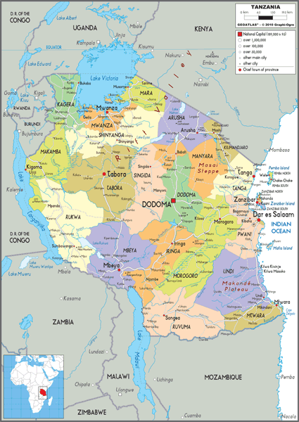 Tanzania Political Wall Map