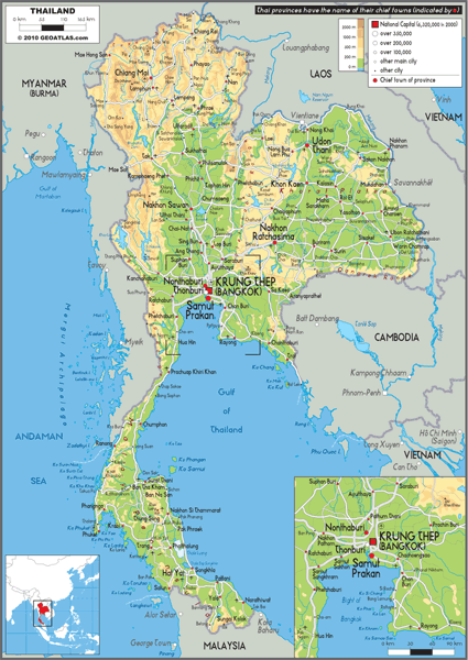 Thailand Physical Wall Map