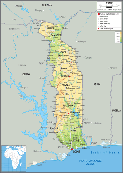 Togo Physical Wall Map
