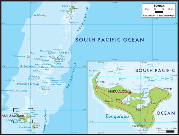 Tonga Physical Wall Map