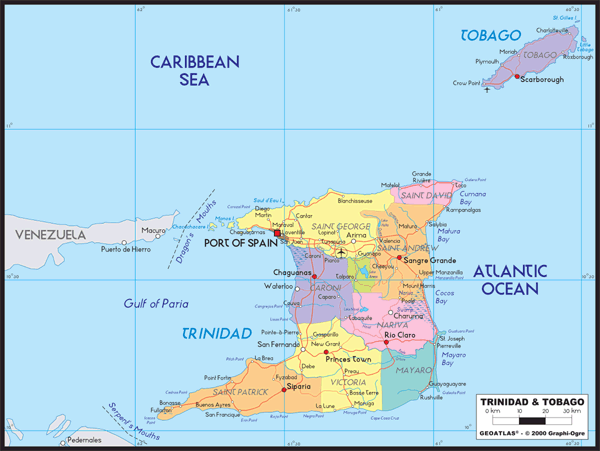 Trinidad Political Wall Map