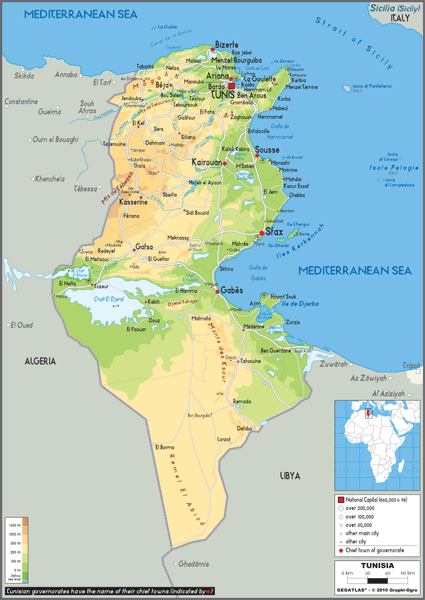 Tunisia Physical Wall Map