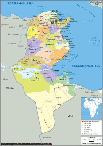 Tunisia Political Wall Map