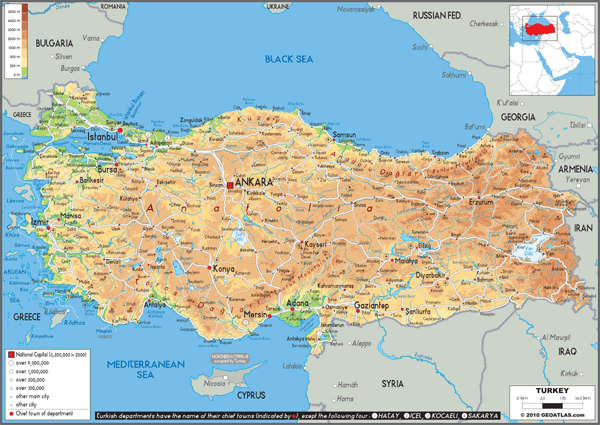 Turkey Physical Wall Map