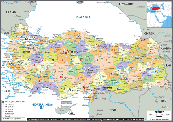 Turkey Political Wall Map