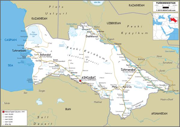 Turkmenistan Road Wall Map