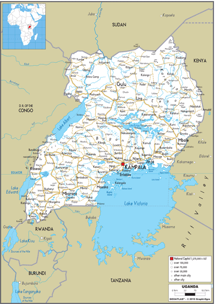 Uganda Road Wall Map