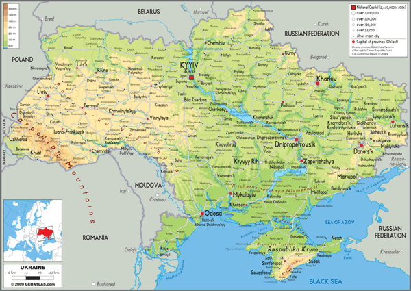 Ukraine Physical Wall Map