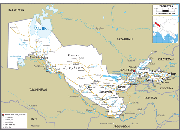 Uzbekistan Road Wall Map