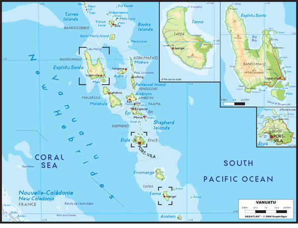 Vanuatu Physical Wall Map